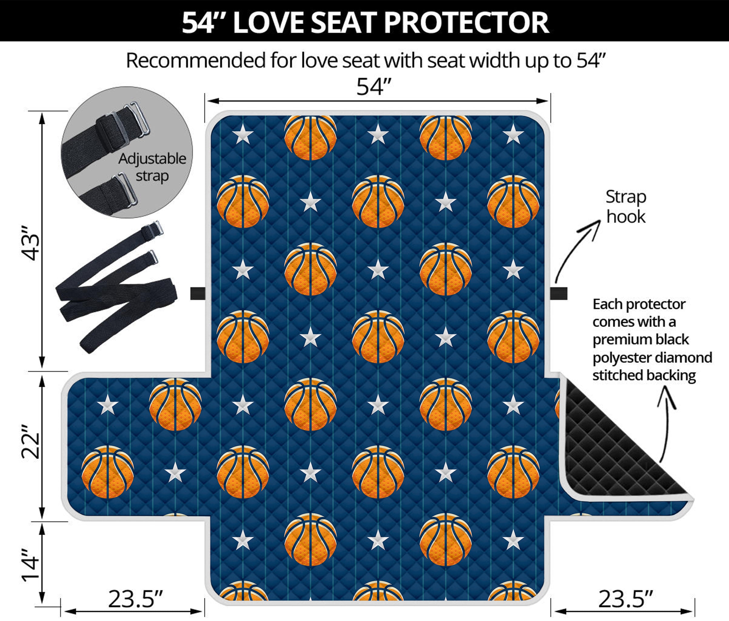 Basketball And Star Pattern Print Loveseat Protector