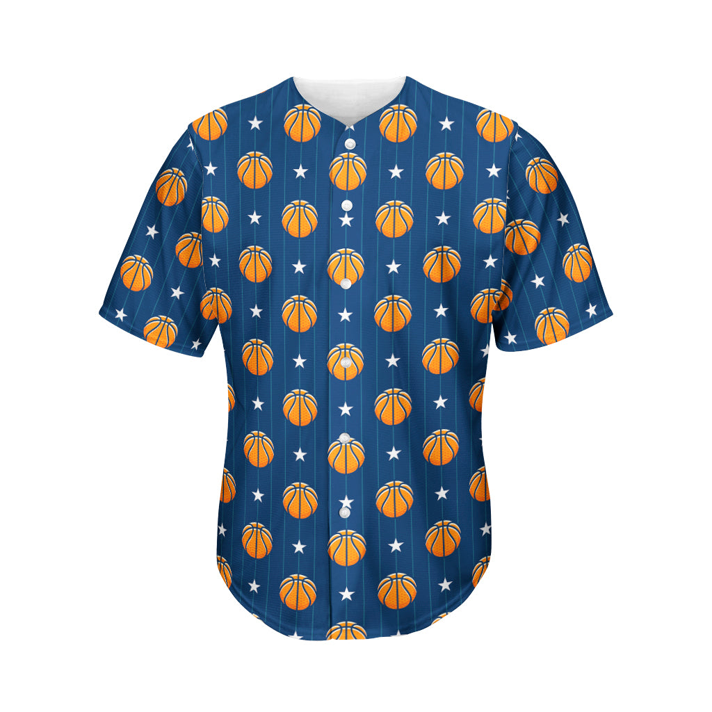 Basketball And Star Pattern Print Men's Baseball Jersey