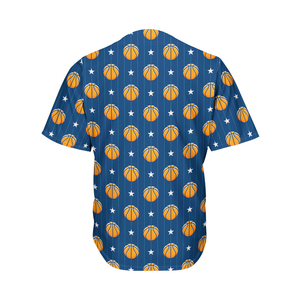 Basketball And Star Pattern Print Men's Baseball Jersey