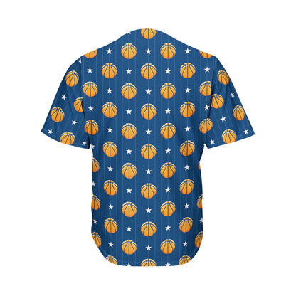 Basketball And Star Pattern Print Men's Baseball Jersey