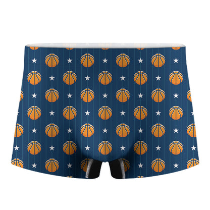 Basketball And Star Pattern Print Men's Boxer Briefs