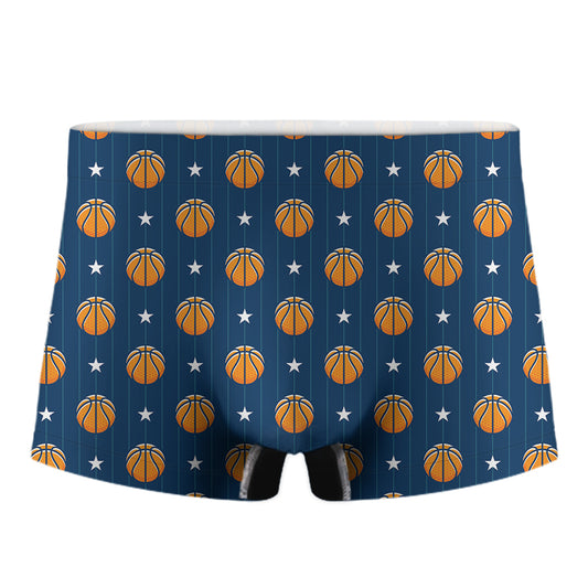 Basketball And Star Pattern Print Men's Boxer Briefs