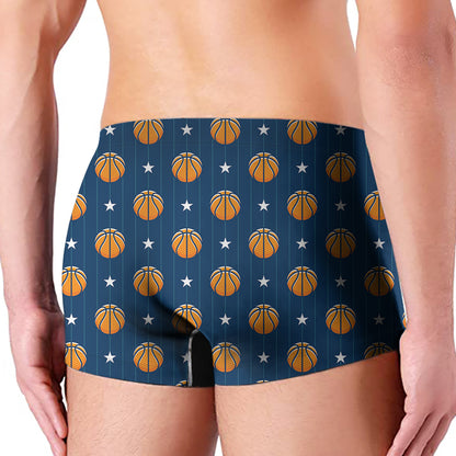 Basketball And Star Pattern Print Men's Boxer Briefs