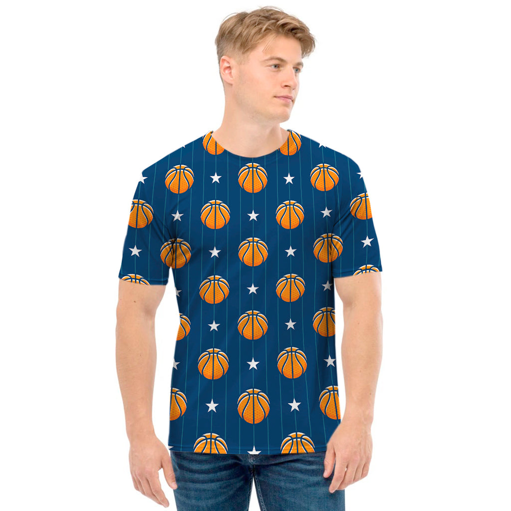 Basketball And Star Pattern Print Men's T-Shirt