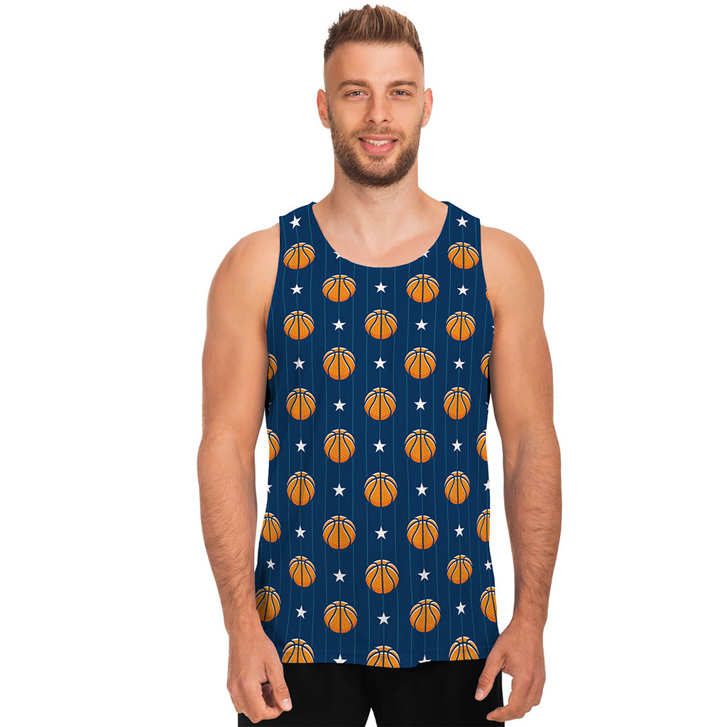 Basketball And Star Pattern Print Men's Tank Top