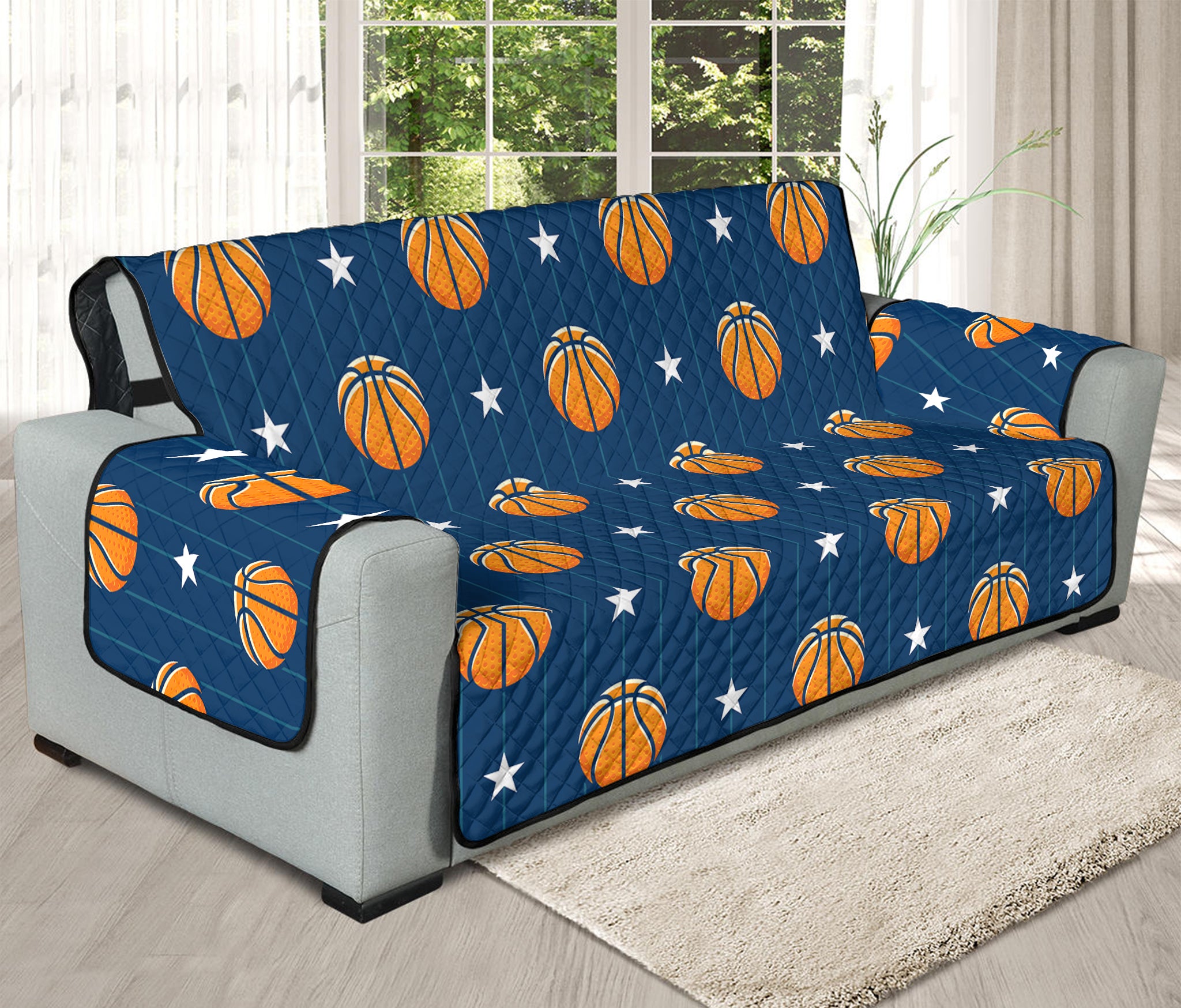 Basketball And Star Pattern Print Oversized Sofa Protector