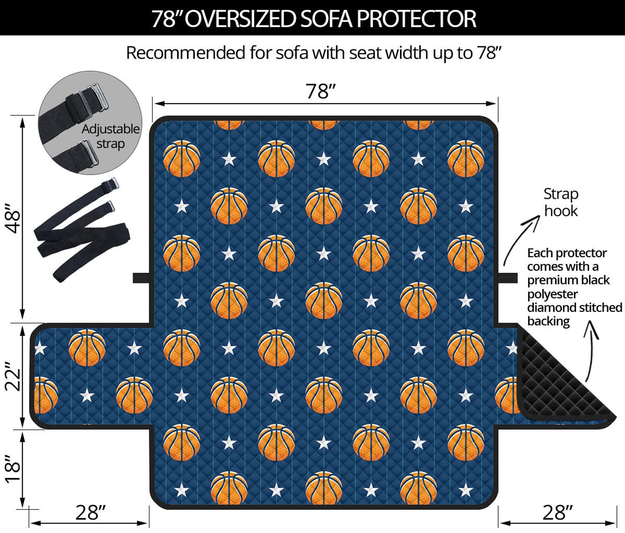 Basketball And Star Pattern Print Oversized Sofa Protector