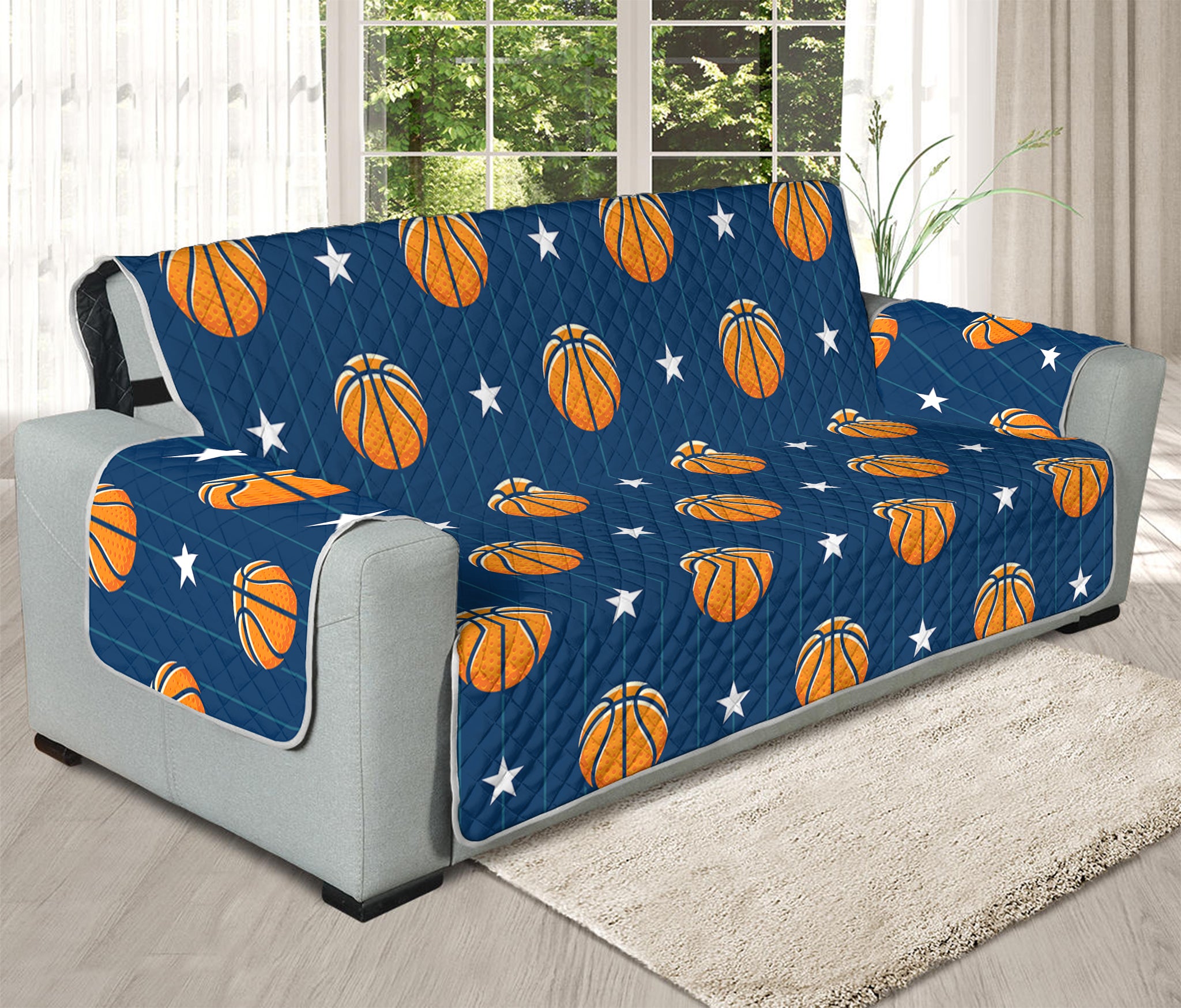 Basketball And Star Pattern Print Oversized Sofa Protector