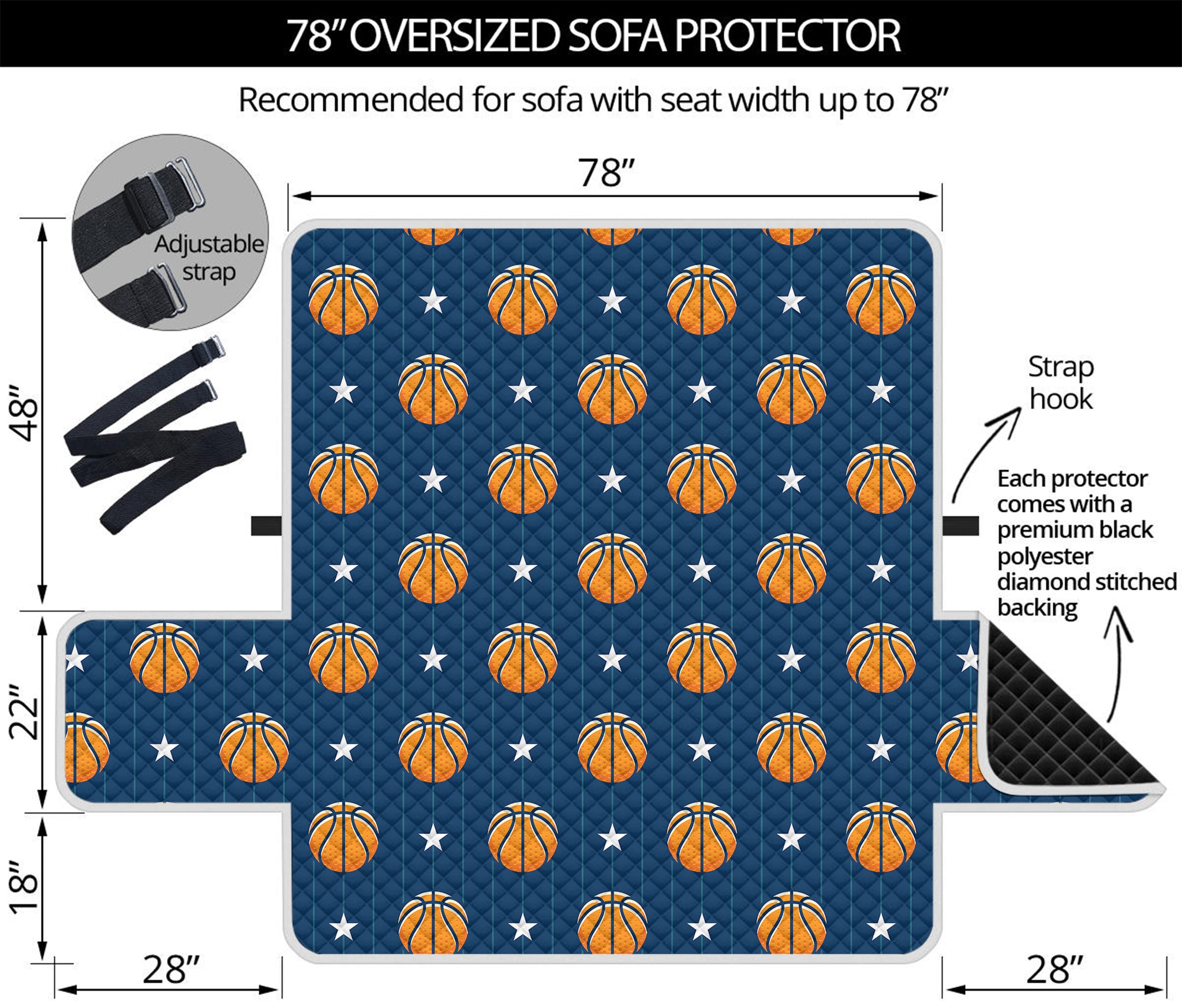 Basketball And Star Pattern Print Oversized Sofa Protector