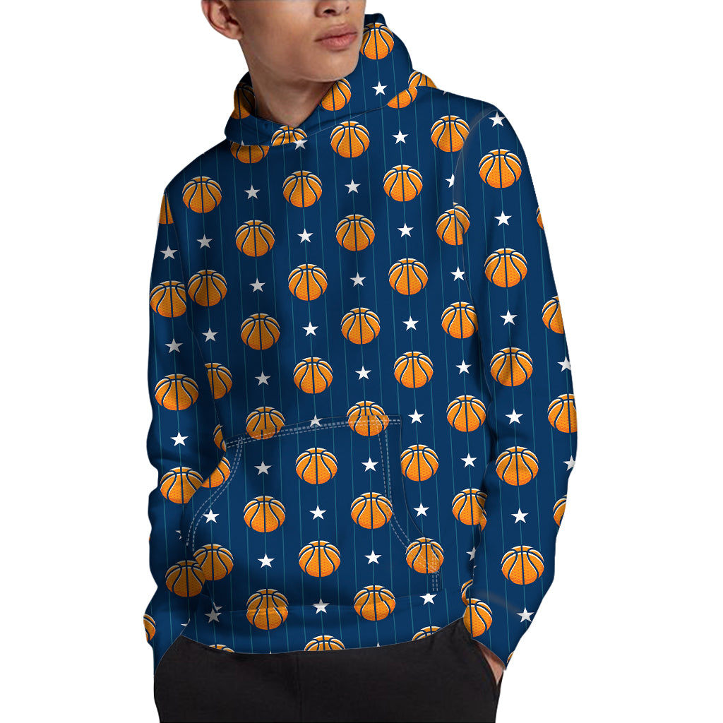 Basketball And Star Pattern Print Pullover Hoodie