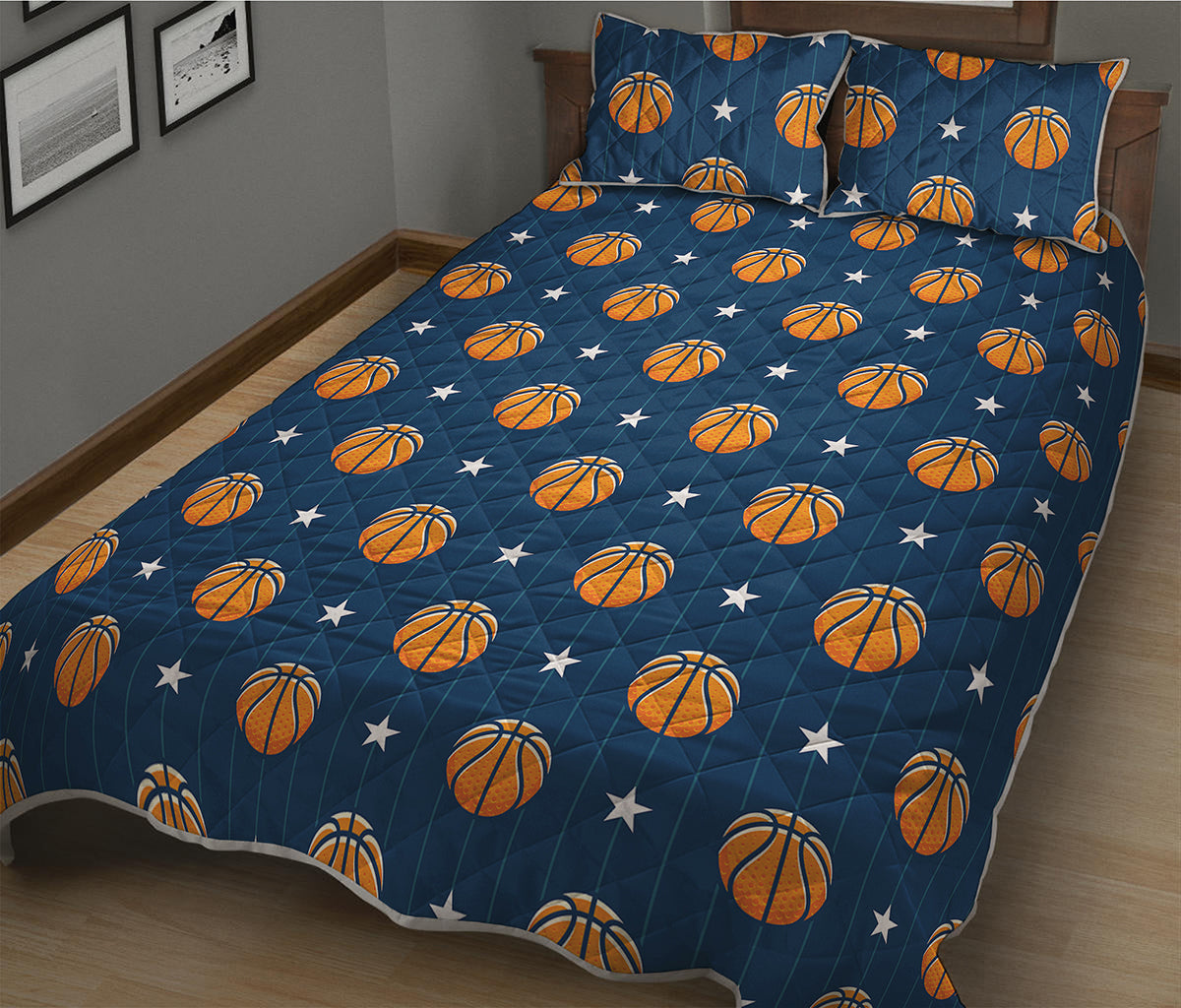 Basketball And Star Pattern Print Quilt Bed Set