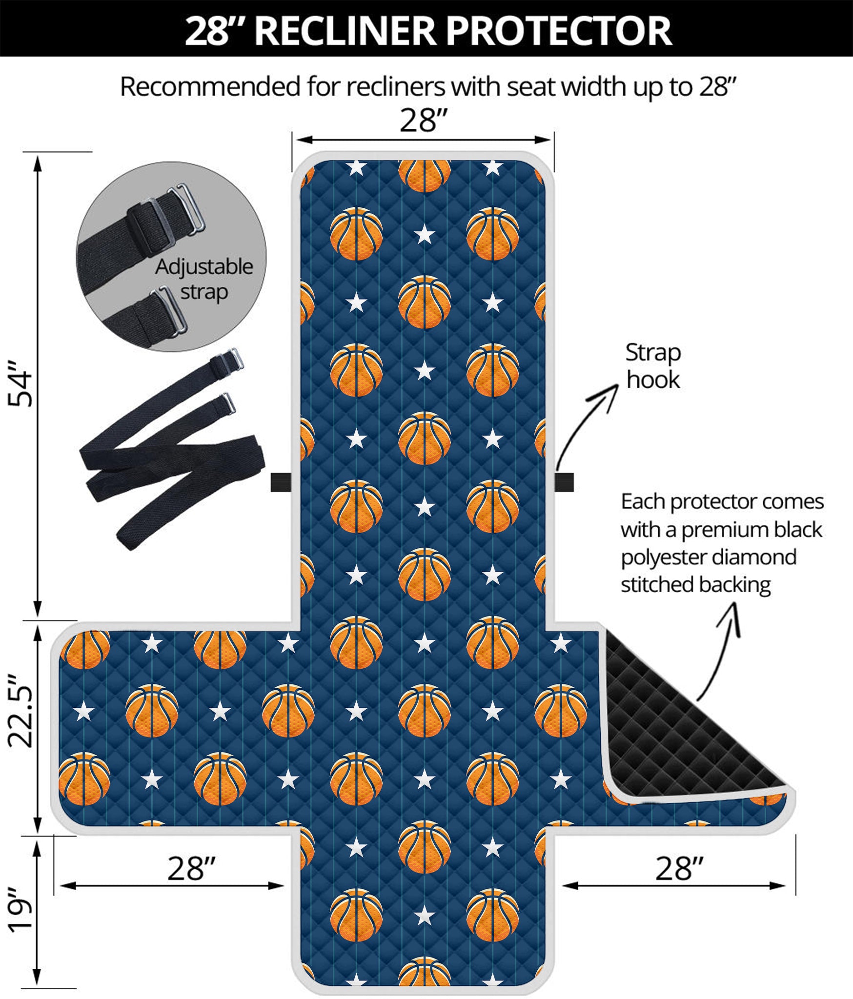 Basketball And Star Pattern Print Recliner Protector