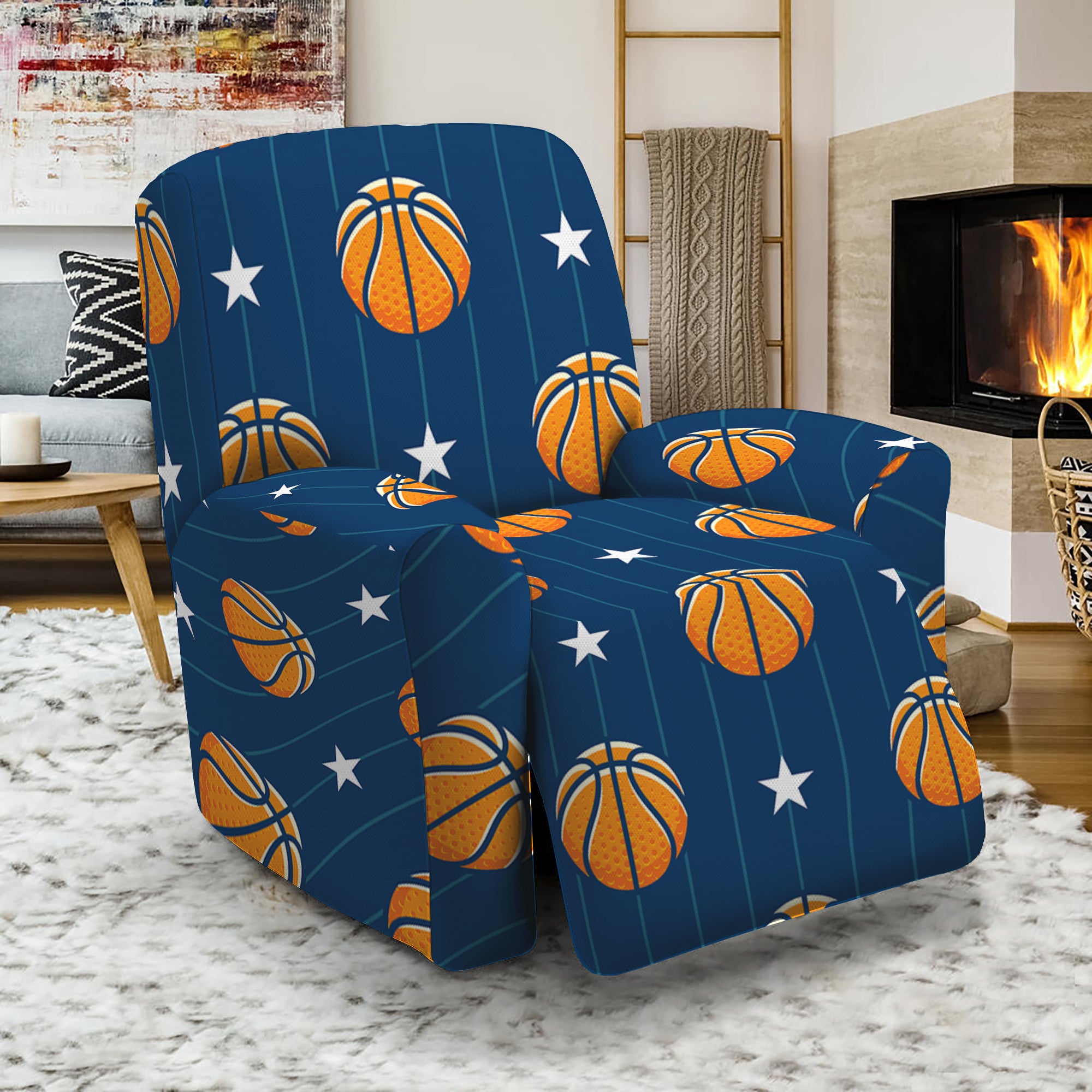 Basketball And Star Pattern Print Recliner Slipcover