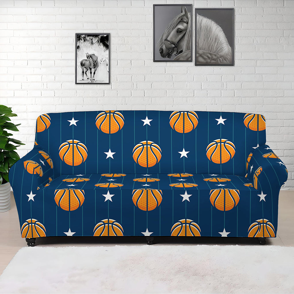 Basketball And Star Pattern Print Sofa Cover
