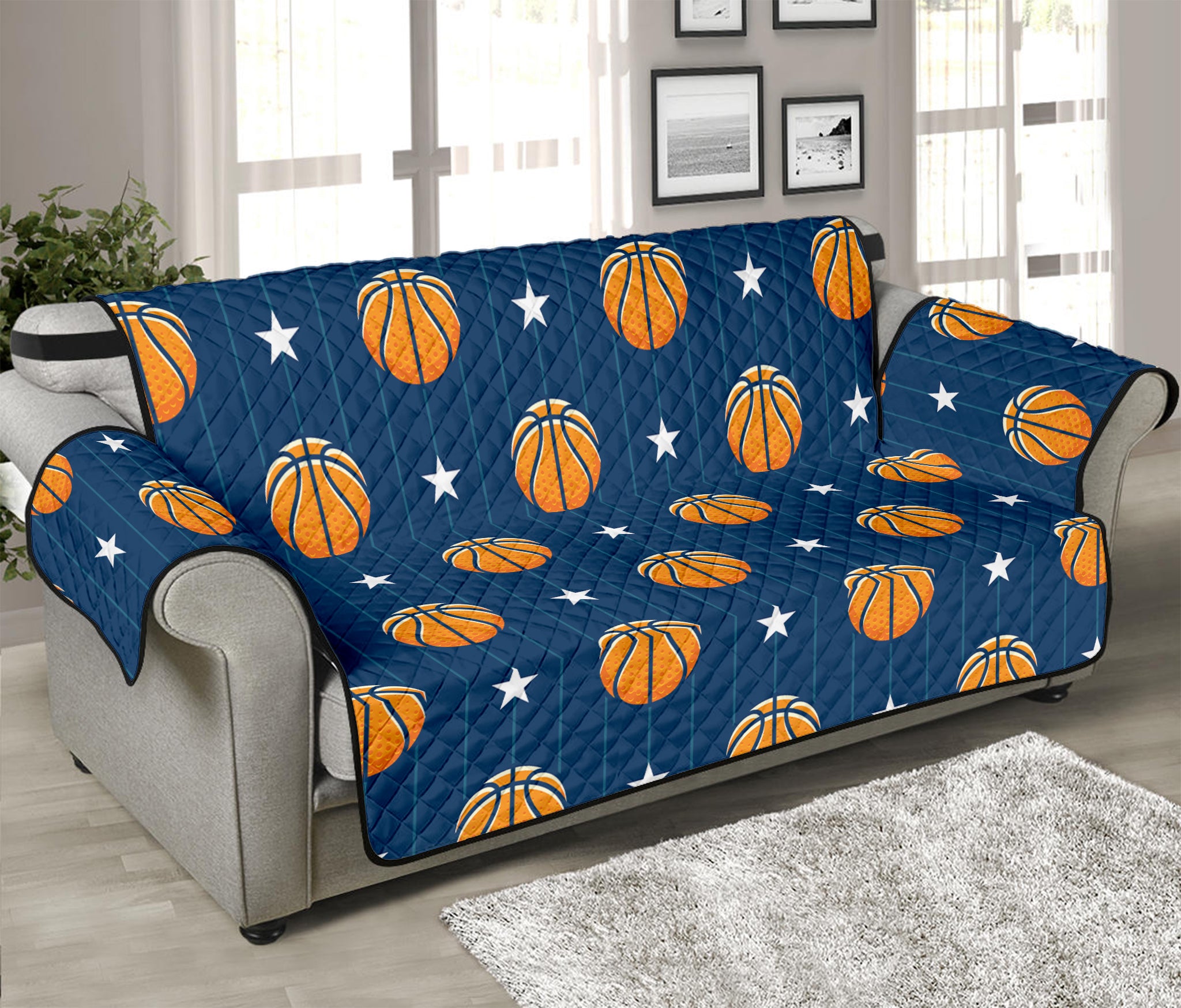 Basketball And Star Pattern Print Sofa Protector