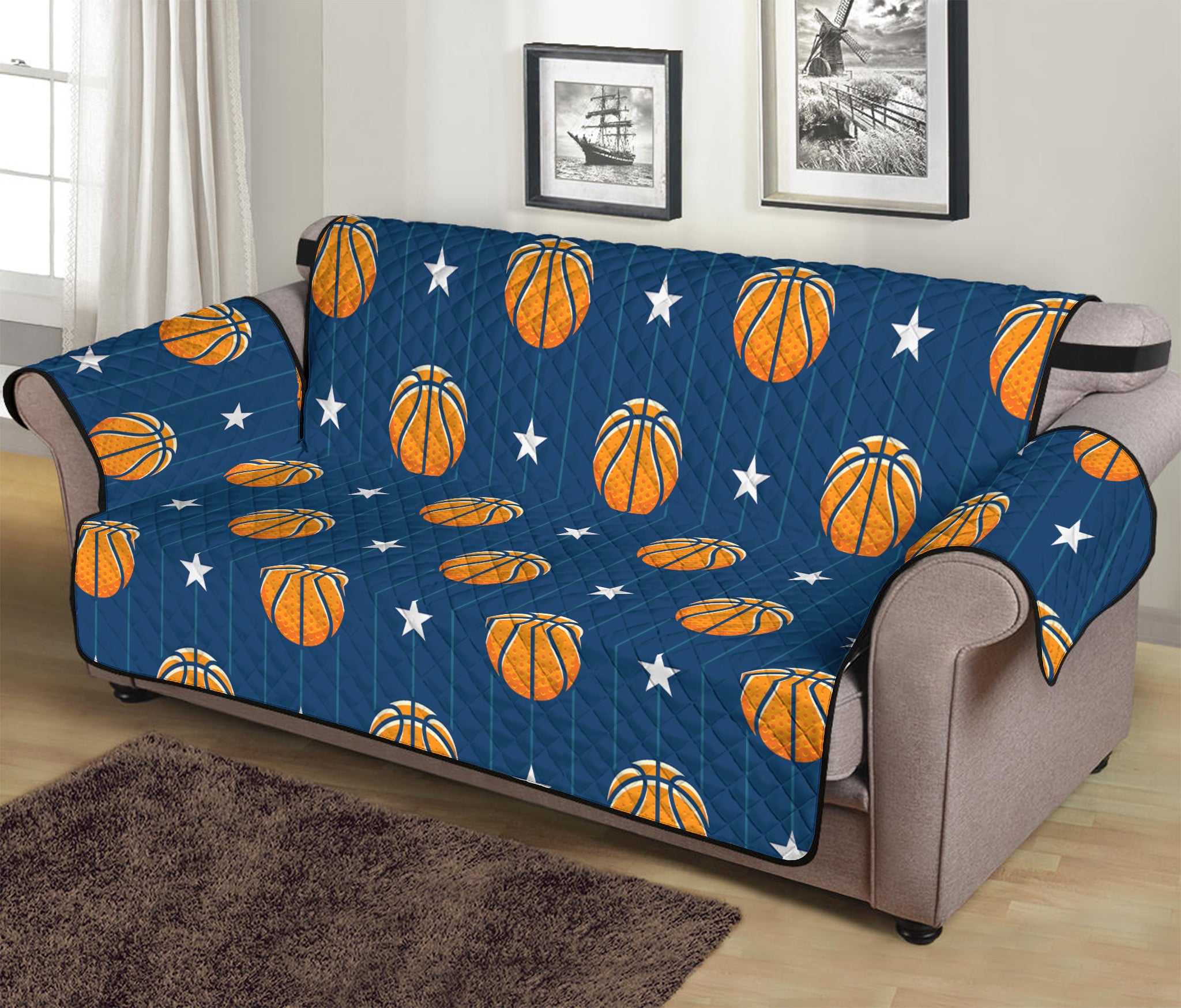 Basketball And Star Pattern Print Sofa Protector