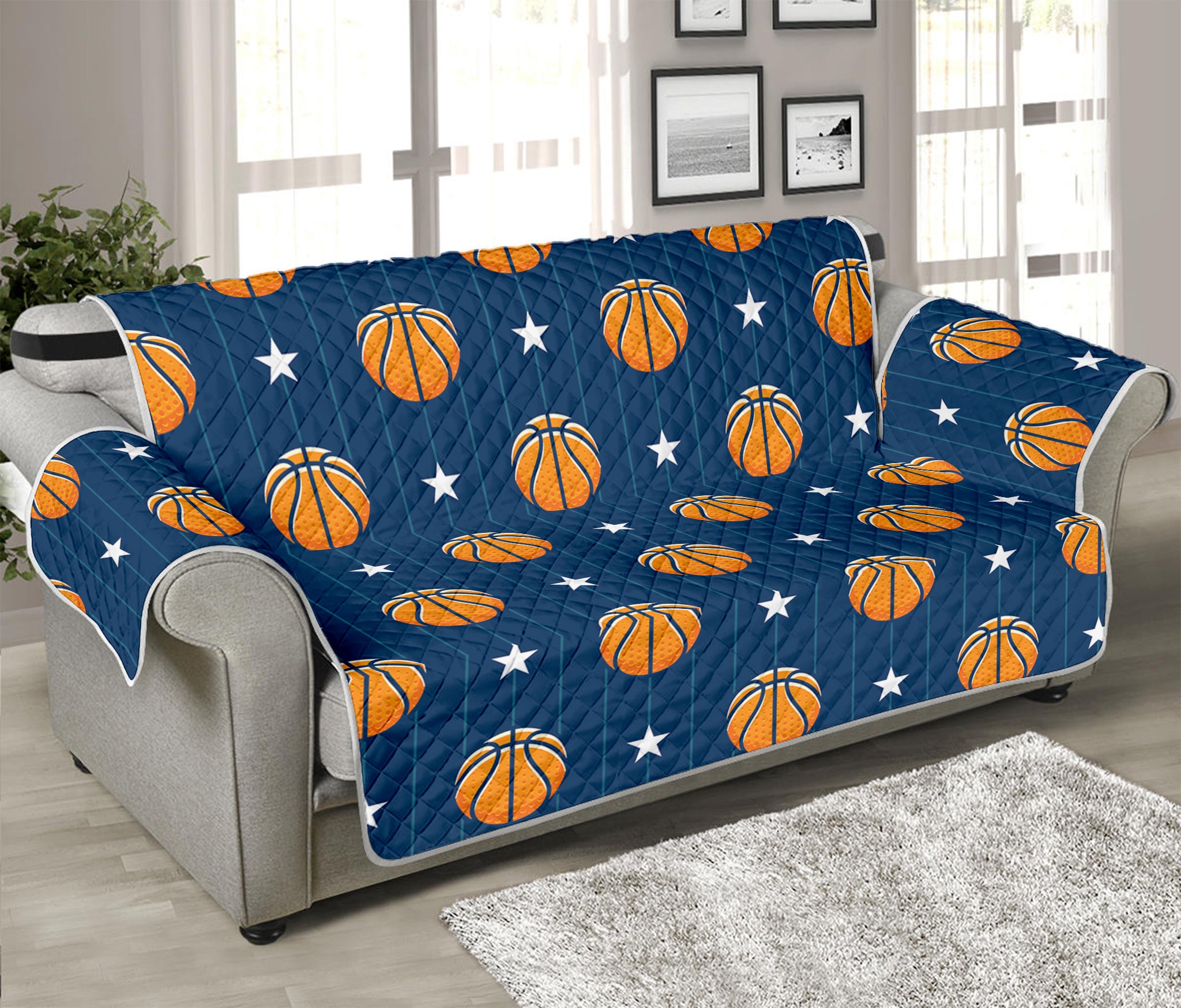 Basketball And Star Pattern Print Sofa Protector