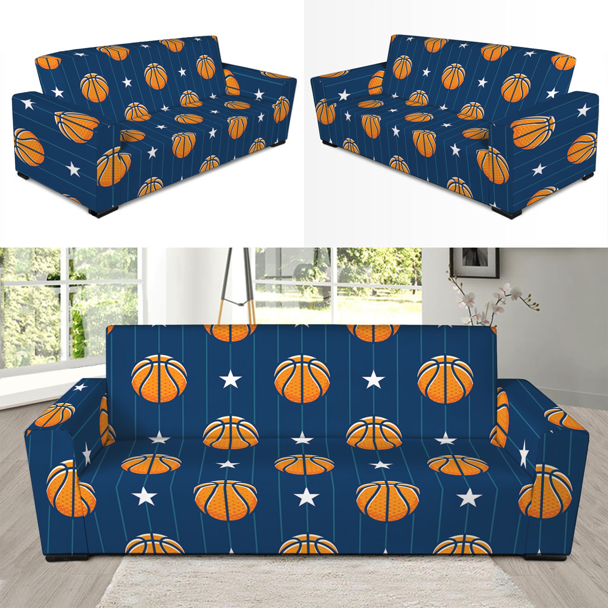 Basketball And Star Pattern Print Sofa Slipcover