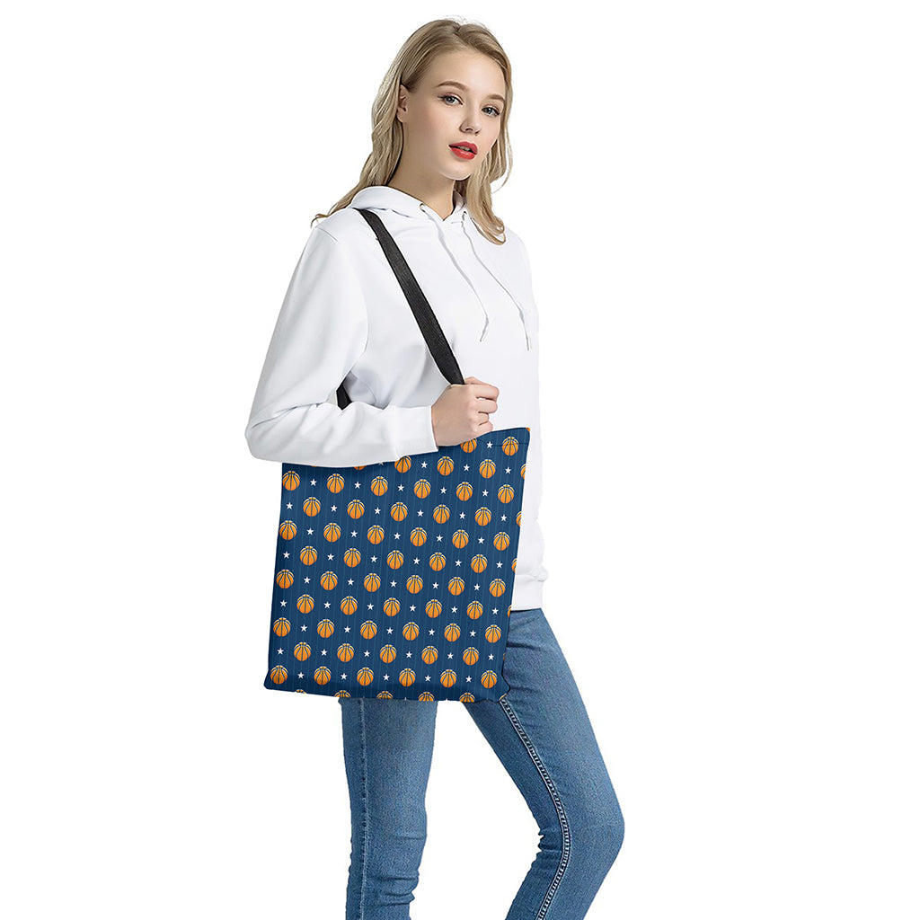 Basketball And Star Pattern Print Tote Bag