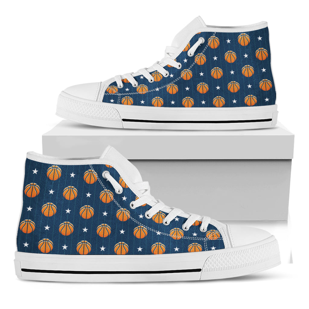 Basketball And Star Pattern Print White High Top Shoes