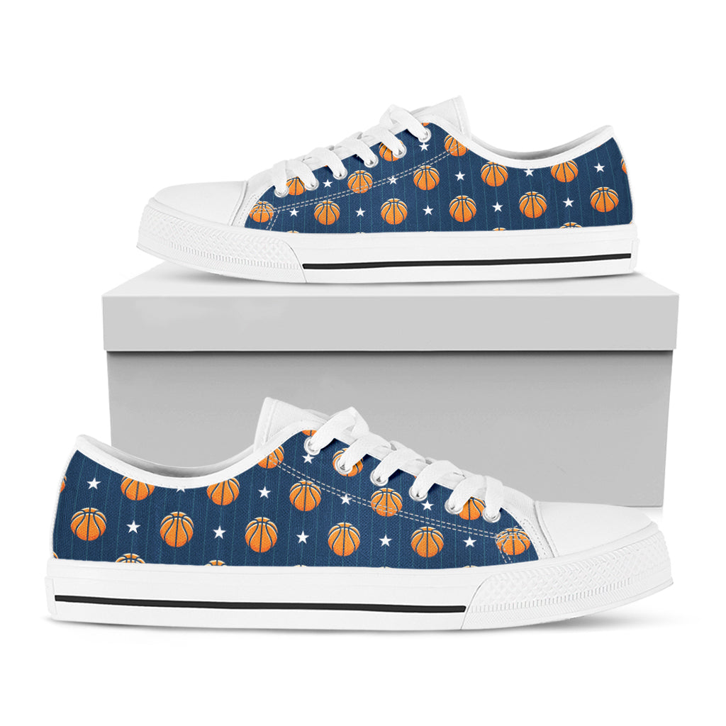 Basketball And Star Pattern Print White Low Top Shoes