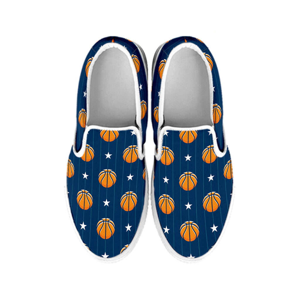 Basketball And Star Pattern Print White Slip On Shoes
