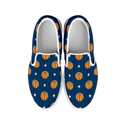 Basketball And Star Pattern Print White Slip On Shoes