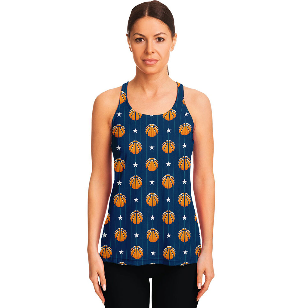 Basketball And Star Pattern Print Women's Racerback Tank Top