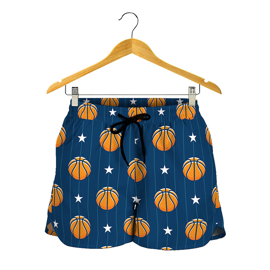 Basketball And Star Pattern Print Women's Shorts