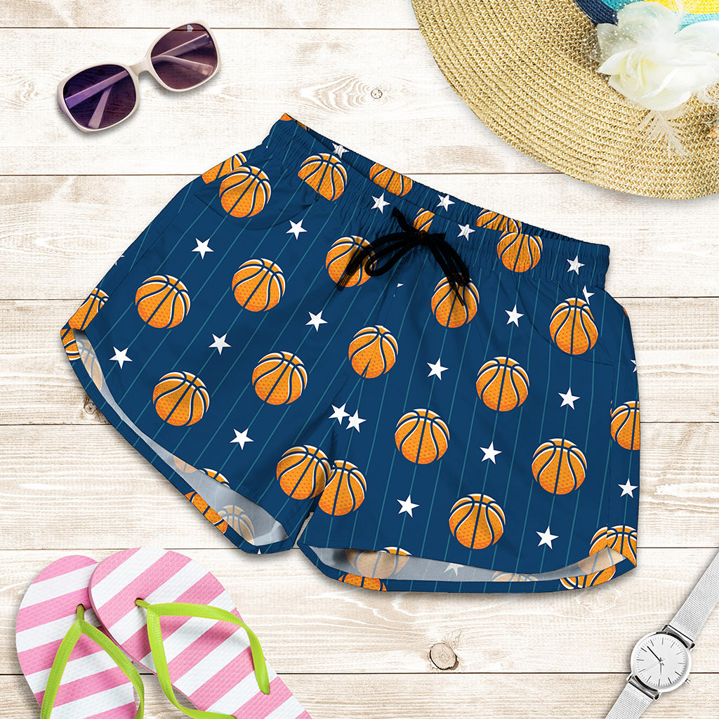 Basketball And Star Pattern Print Women's Shorts