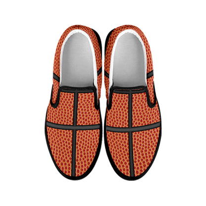 Basketball Ball Texture Print Black Slip On Shoes