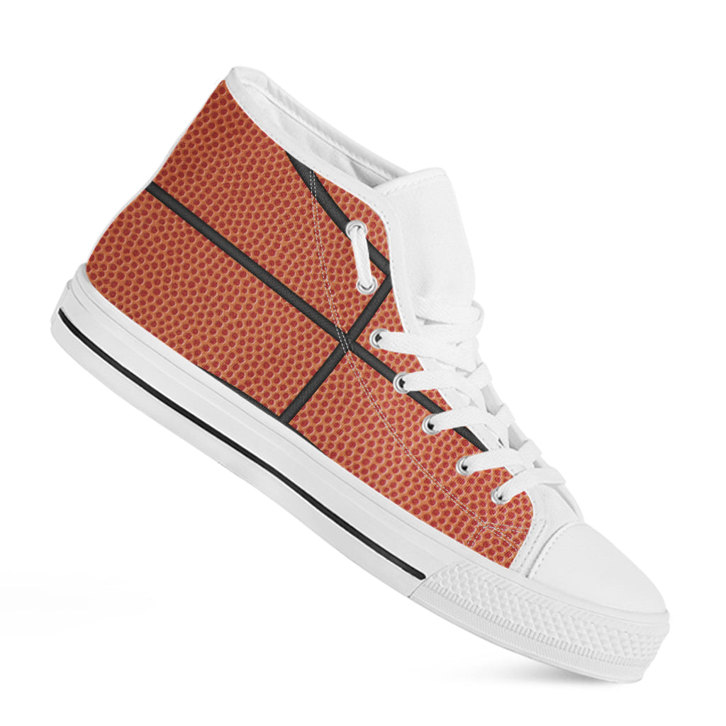 Basketball Ball Texture Print White High Top Shoes