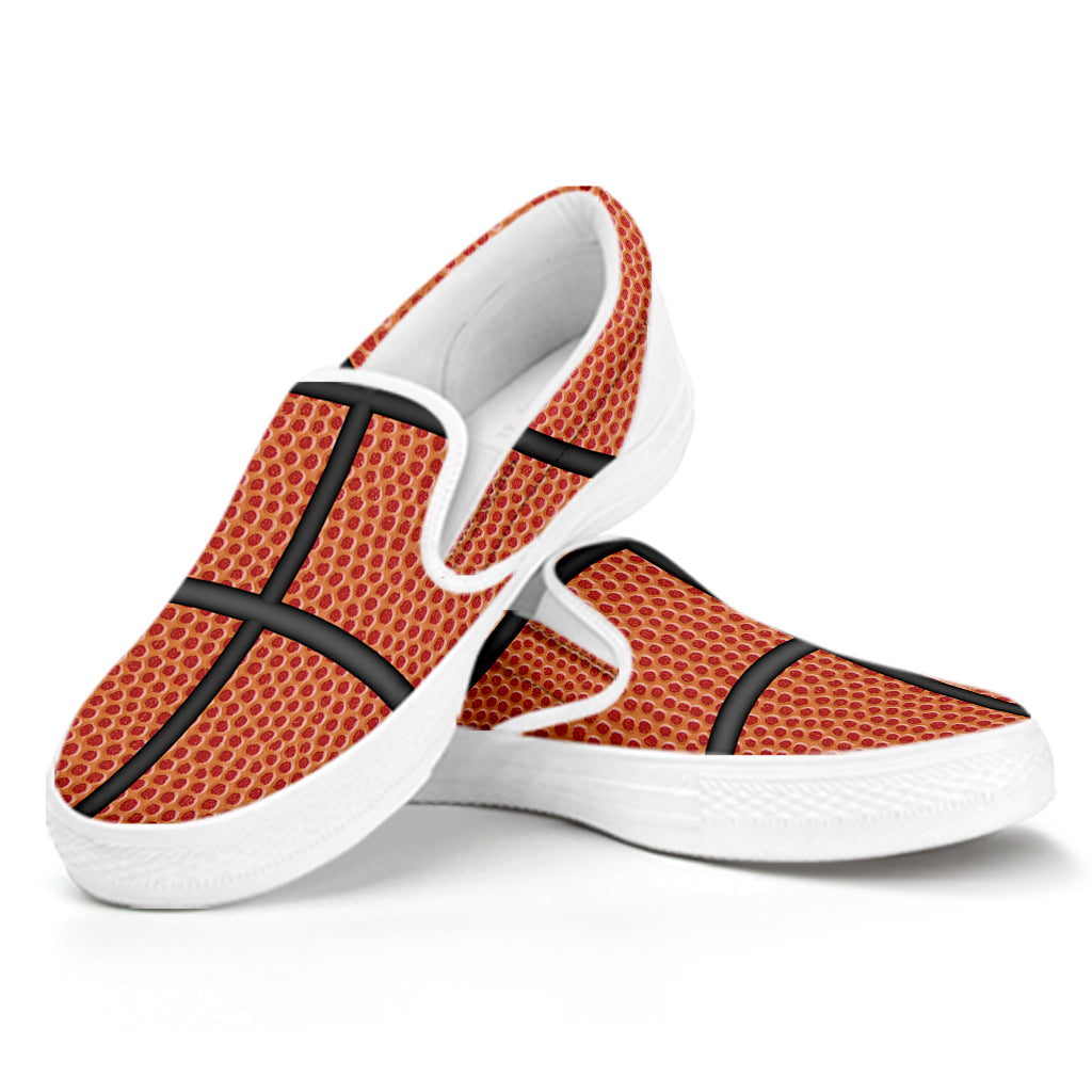 Basketball Ball Texture Print White Slip On Shoes