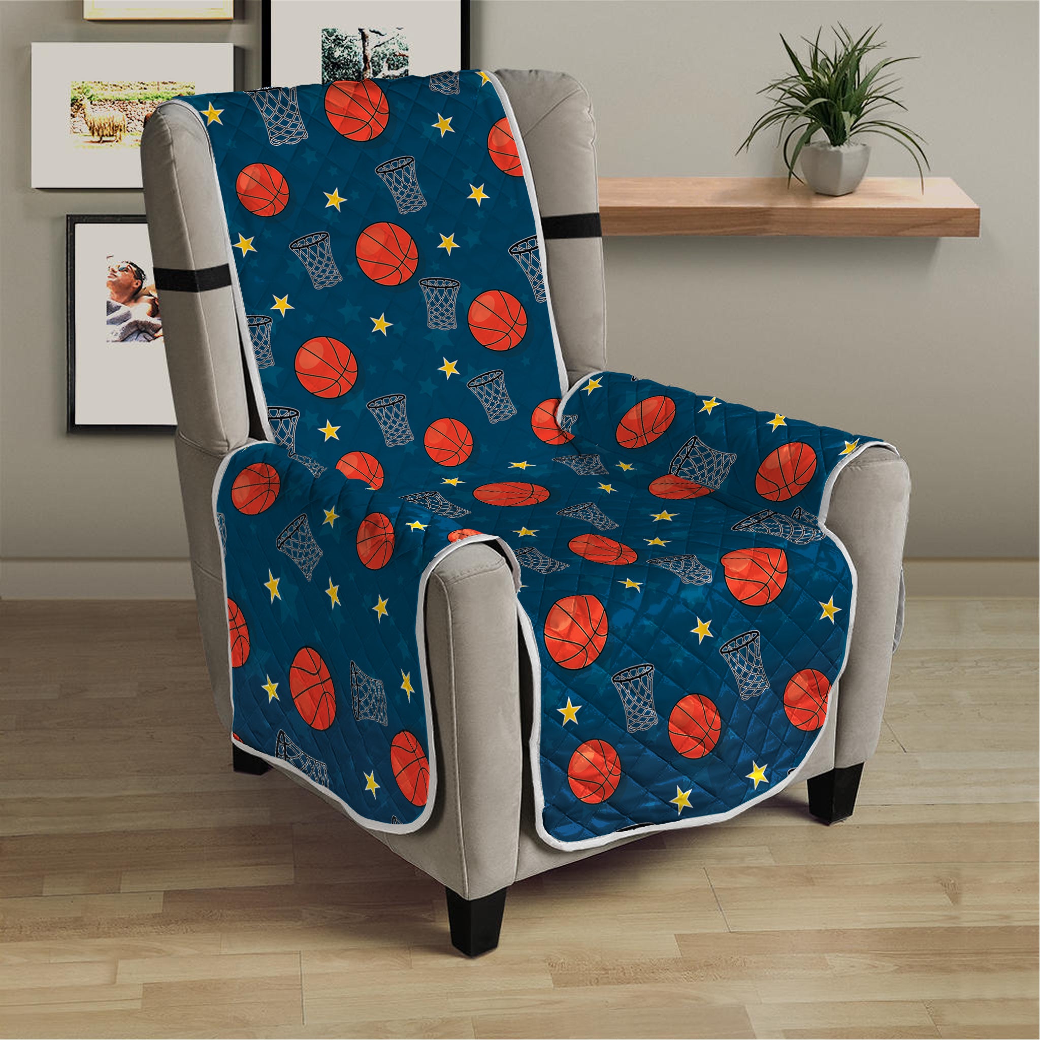 Basketball Theme Pattern Print Armchair Protector