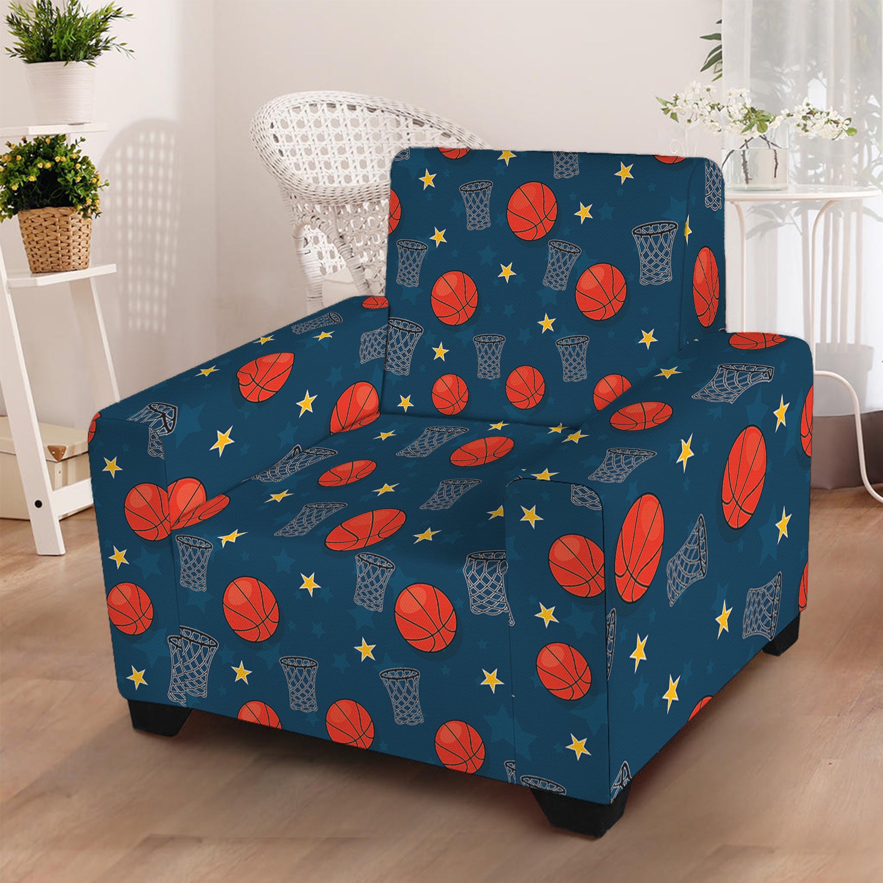 Basketball Theme Pattern Print Armchair Slipcover