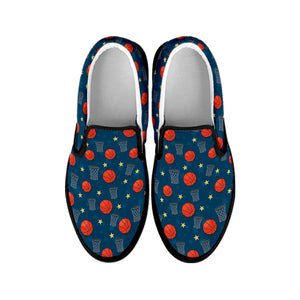 Basketball Theme Pattern Print Black Slip On Shoes