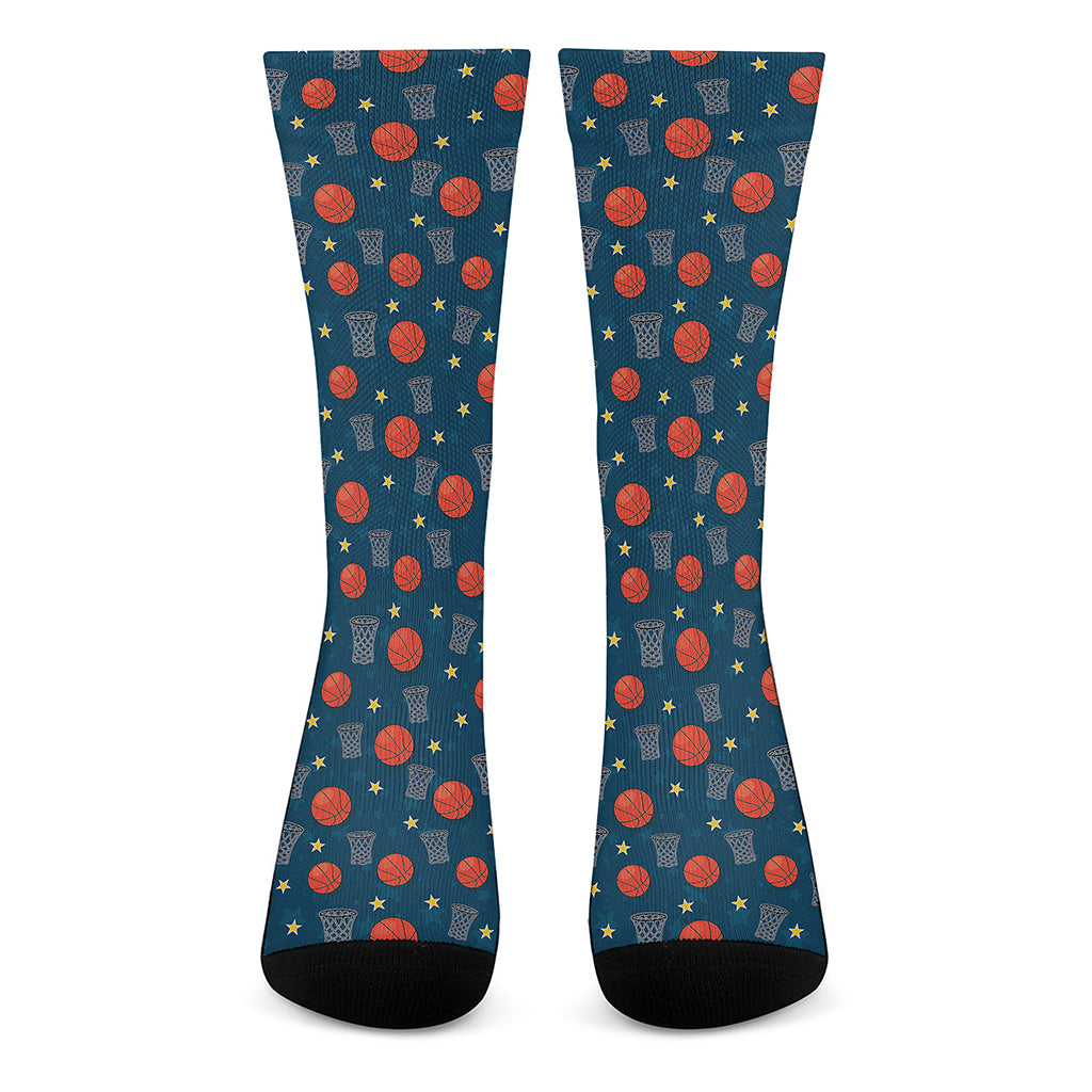 Basketball Theme Pattern Print Crew Socks