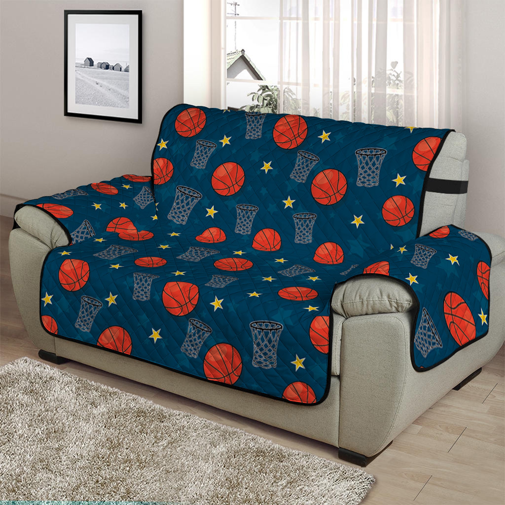 Basketball Theme Pattern Print Half Sofa Protector