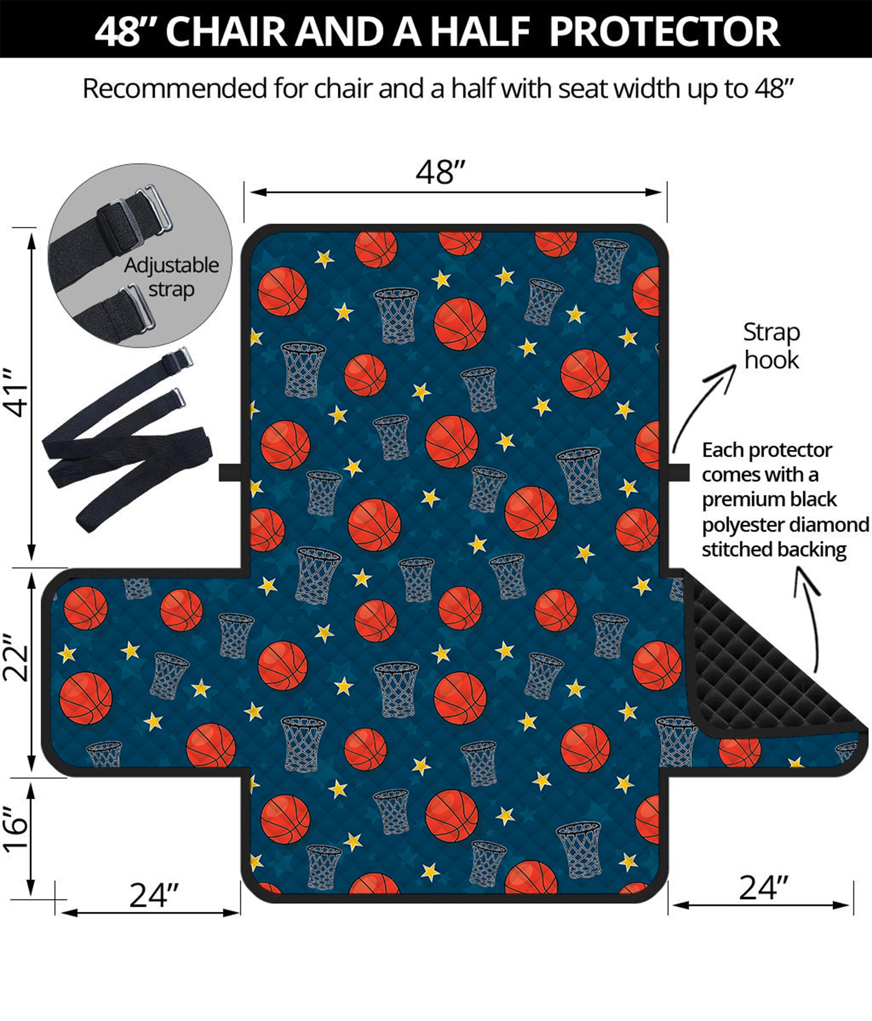 Basketball Theme Pattern Print Half Sofa Protector