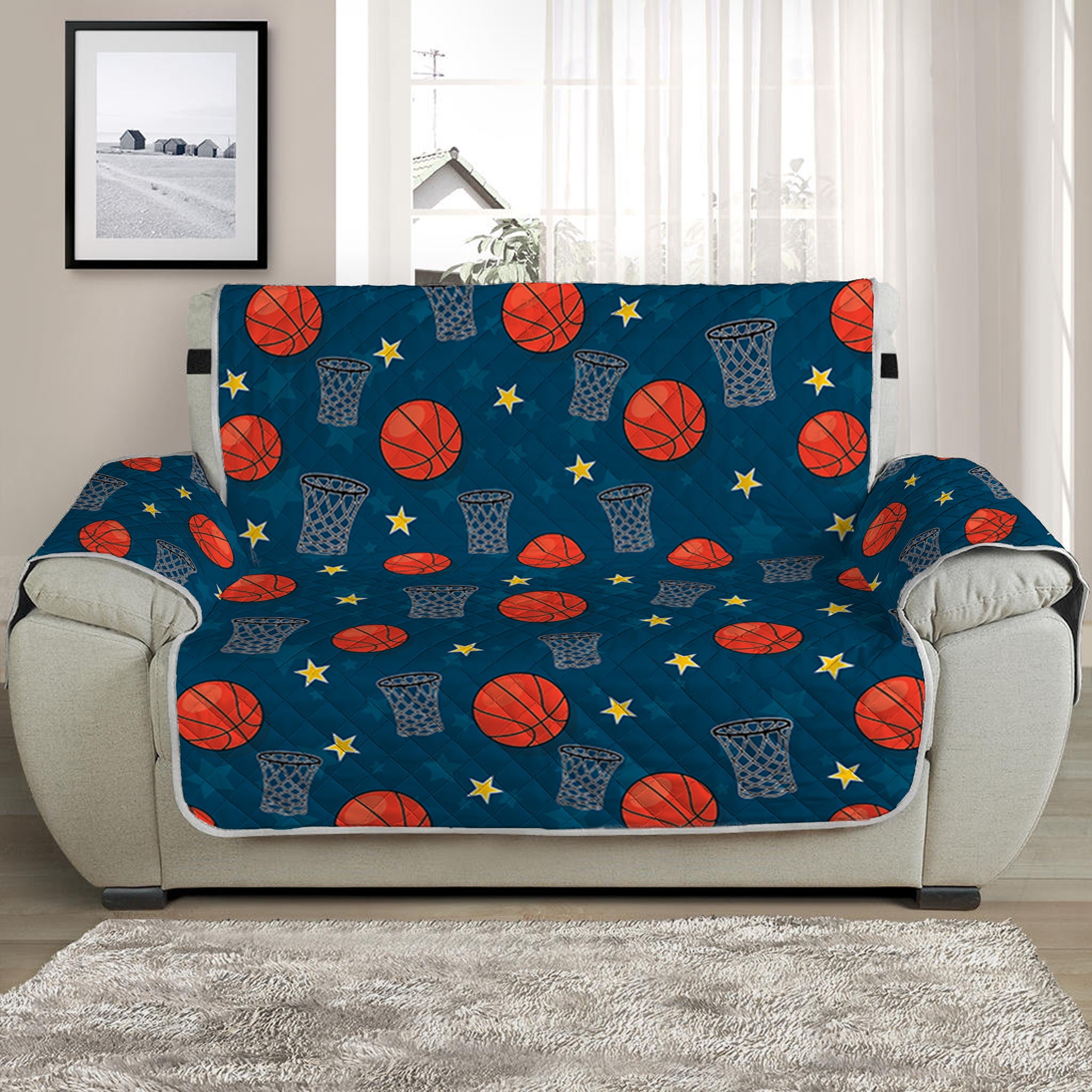 Basketball Theme Pattern Print Half Sofa Protector