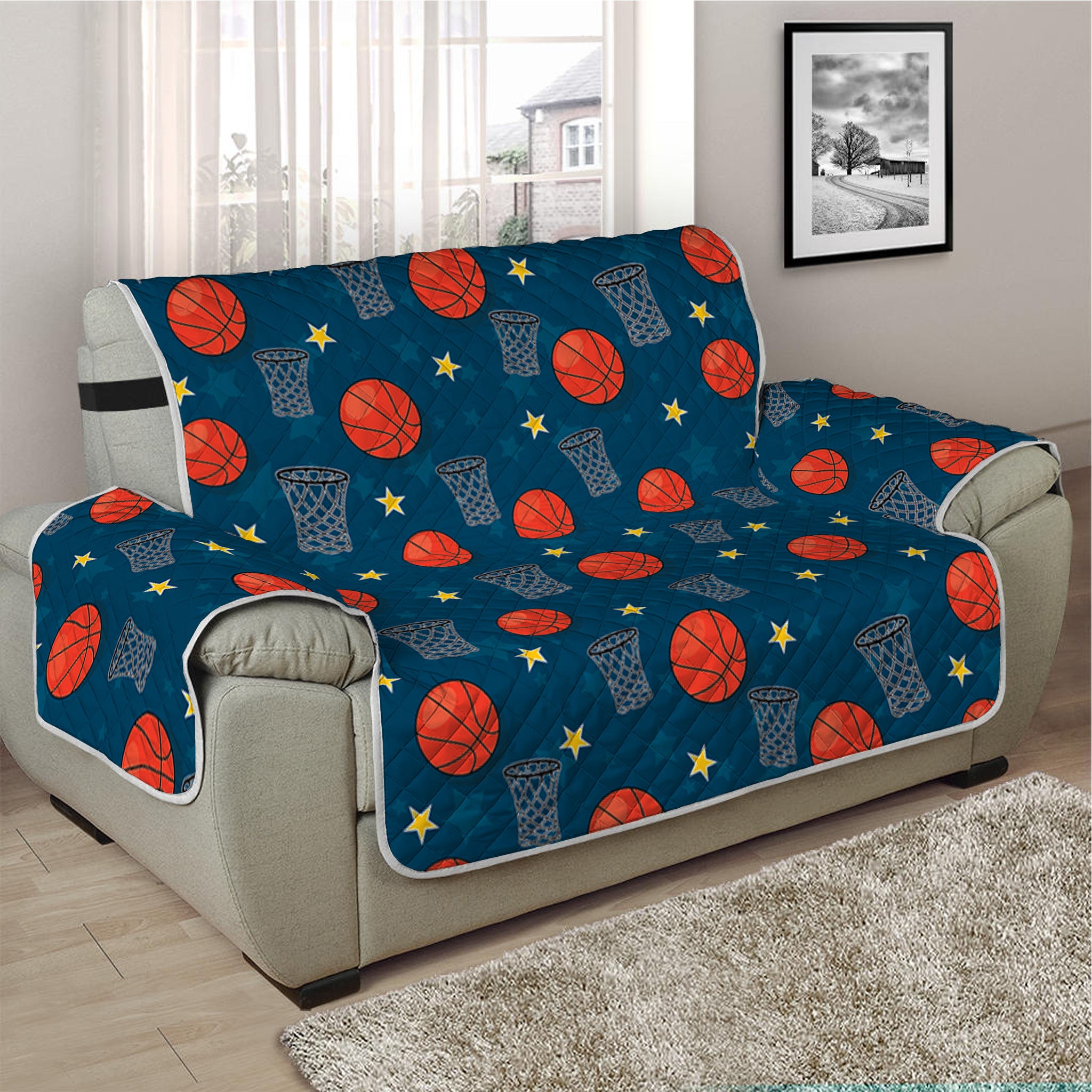 Basketball Theme Pattern Print Half Sofa Protector