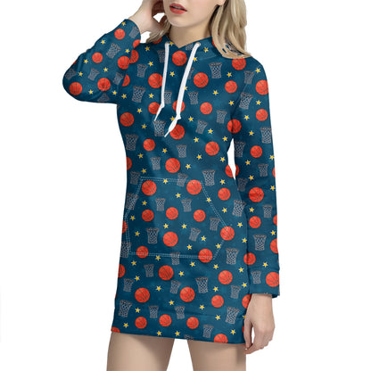 Basketball Theme Pattern Print Hoodie Dress