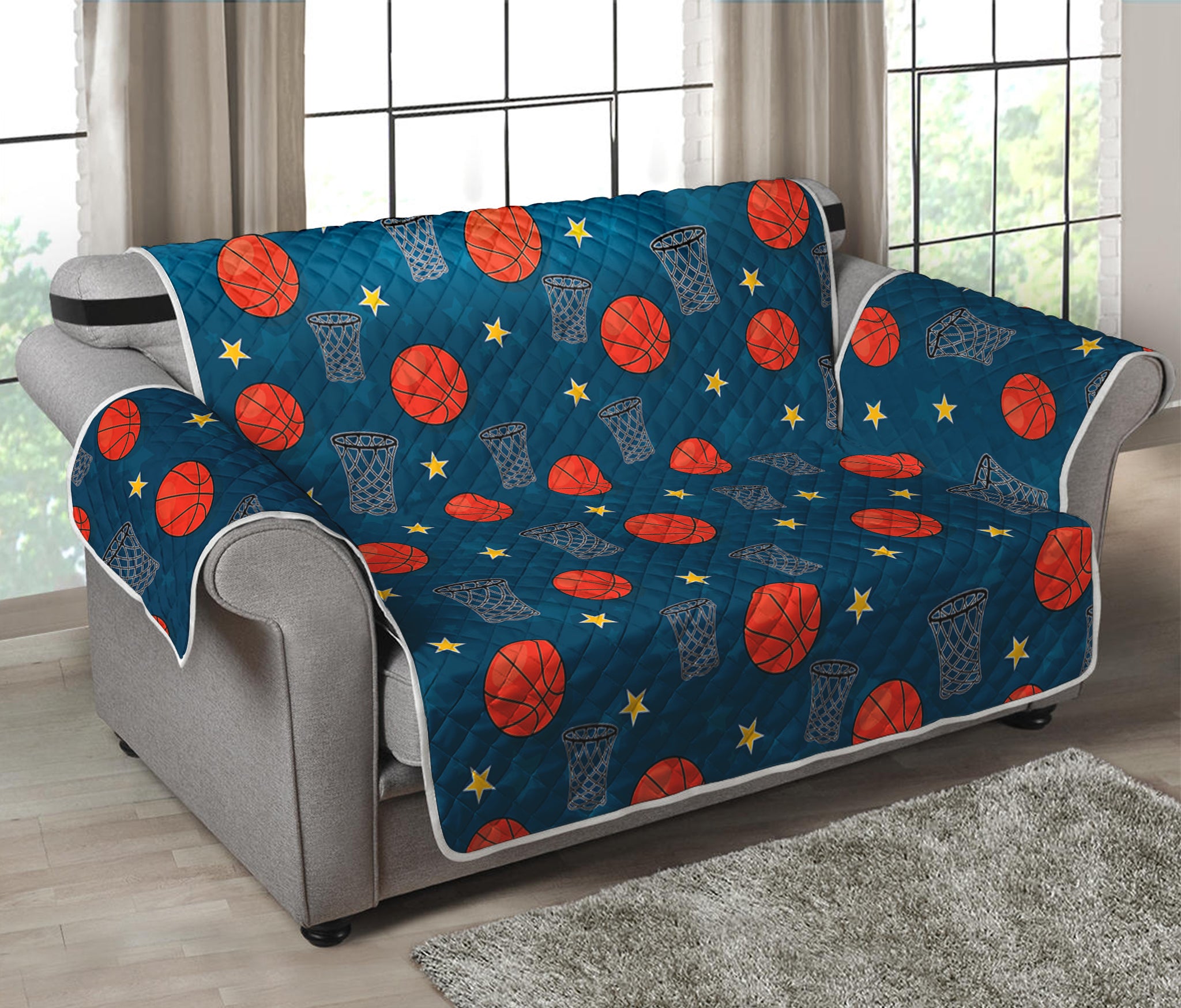 Basketball Theme Pattern Print Loveseat Protector