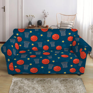 Basketball Theme Pattern Print Loveseat Slipcover