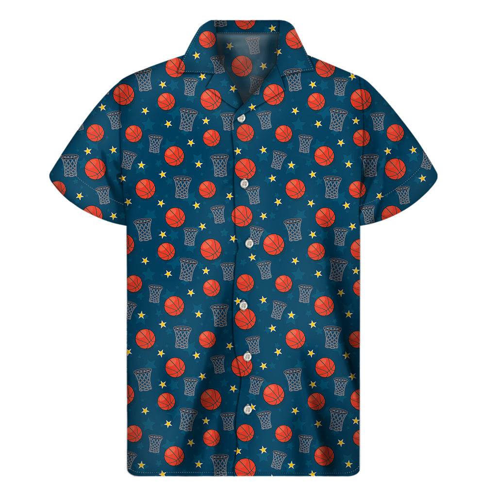 Basketball Theme Pattern Print Men's Short Sleeve Shirt