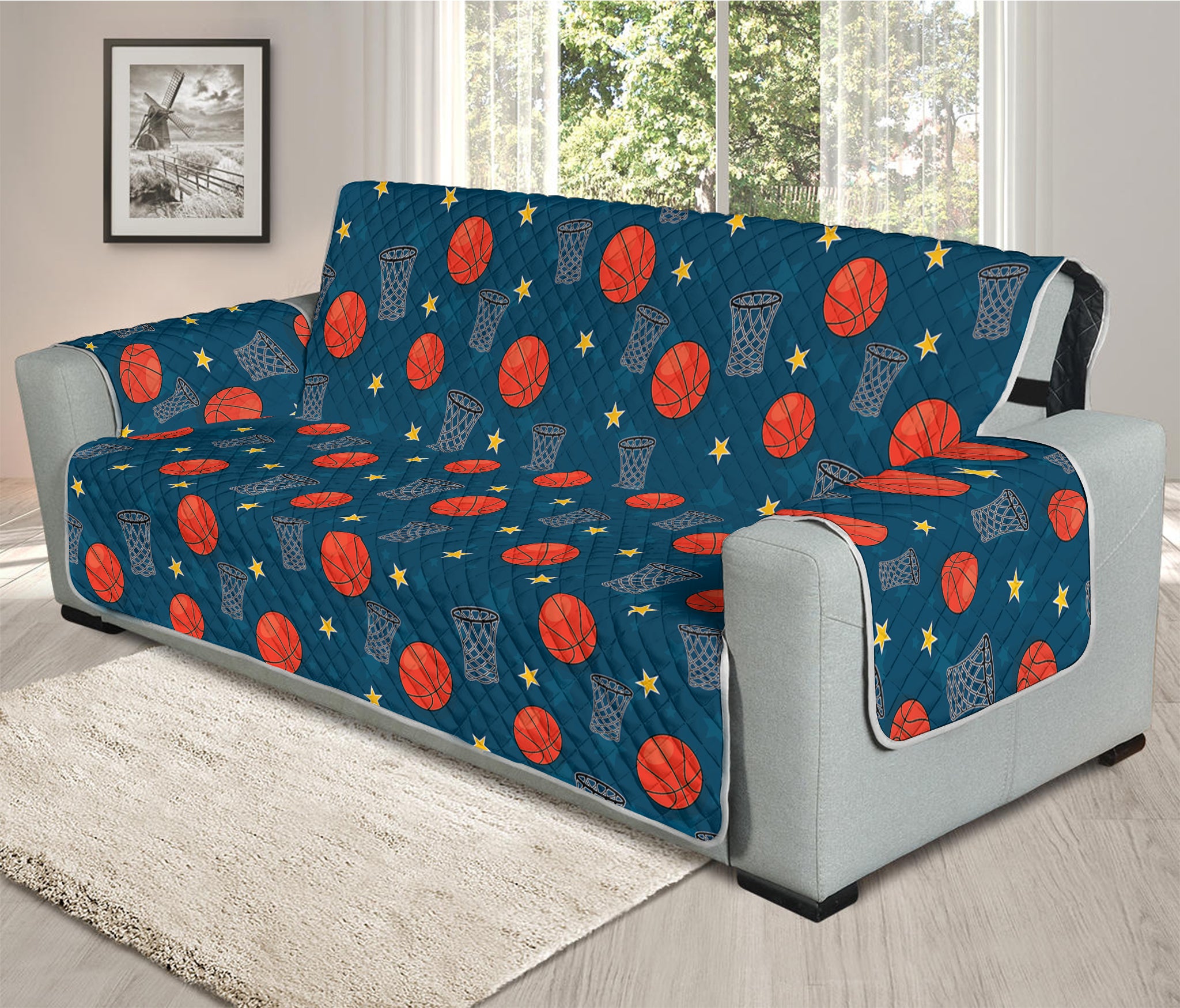 Basketball Theme Pattern Print Oversized Sofa Protector