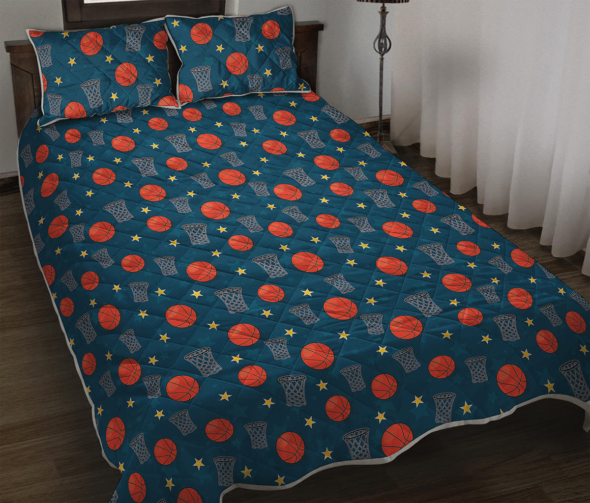 Basketball Theme Pattern Print Quilt Bed Set