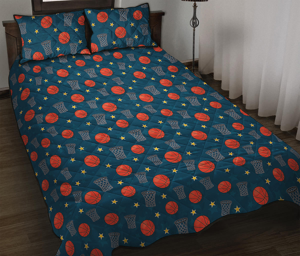 Basketball Theme Pattern Print Quilt Bed Set