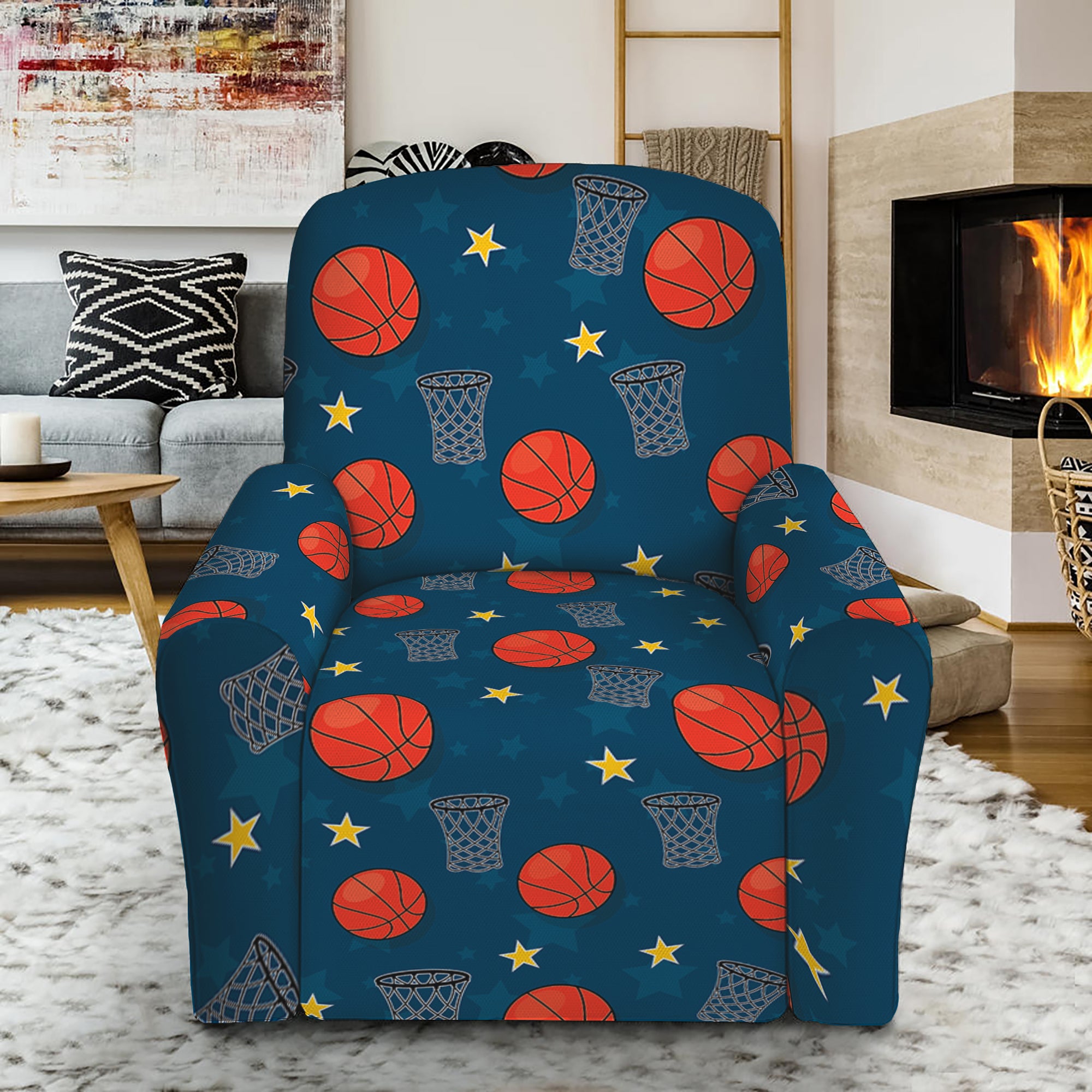 Basketball Theme Pattern Print Recliner Slipcover