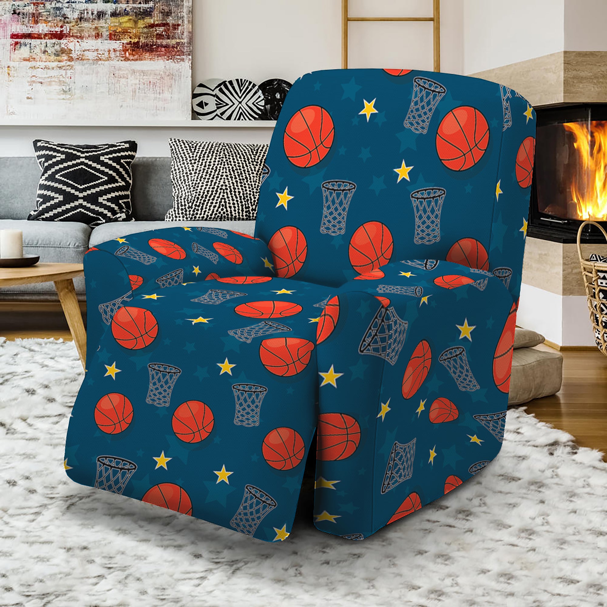 Basketball Theme Pattern Print Recliner Slipcover